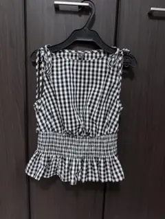 SHEIN チェック柄 フリルタンクトップ　リボン襟　XSのサムネイル