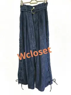 w closet ワイドパンツ ダークブルー レース編み　デニムパンツ【美品】