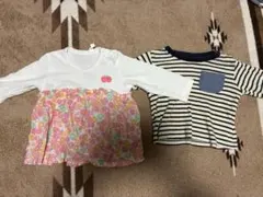 花柄スカート付きトップス＆ボーダートップスセット