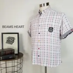 BEAMS HEARTドット&チェック柄ダブルガーゼボタンダウンシャツ半袖L