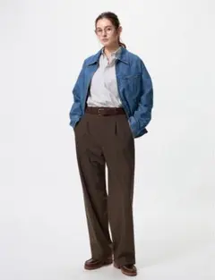 ユニクロ　タックワイドパンツ　ブラウン　Sサイズ　丈長め
