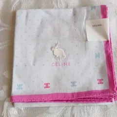 CÉLINE ウサギ刺繍 ハンカチ
