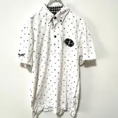 EDWIN GOLF ゴルフ ポロシャツ L 白×赤×黒 ドット柄 刺繍ロゴ