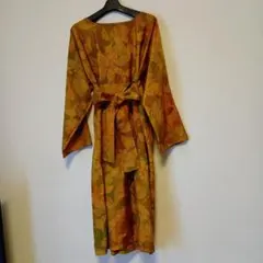 最終お値下げ、オレンジ系葉柄 紬着物リメイク品