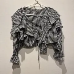 ギンガムチェック長袖ブラウス