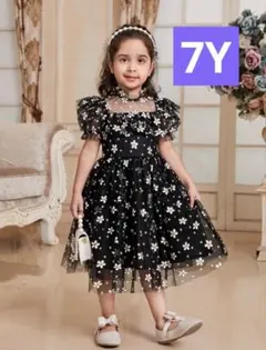 子供ドレス　花柄チュールドレス 黒 レース　発表会　パーティのサムネイル