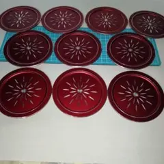 金属製コースター 茶托 10枚セット レッド メタル製