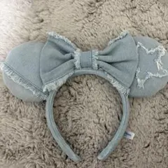 デニム風リボン付きミッキー耳カチューシャ