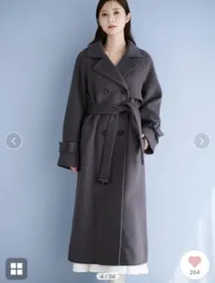 GRLダークグレー ダブルブレスト ロングコート