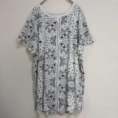 ソノマ チュニック クルーネック 半袖 総柄 XXL 白黒 綿 普段着