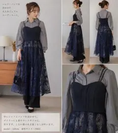リリーブラウン/コラボ/ネイビー レーススカート付きドレス フリー
