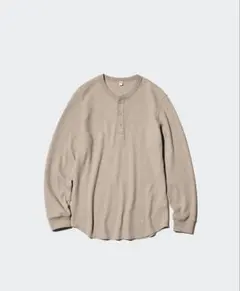 ユニクロ　UNIQLO ワッフルヘンリーネックTシャツ/長袖　S ベージュ