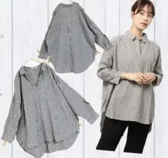 Samansa Mos2 綿麻後ろ釦スキッパーチュニックシャツ