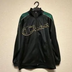 【美品】Champion トラックジャケット ブラック×グリーン 刺繍ロゴ S