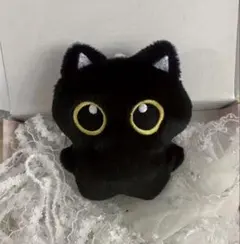 【黒いふわふわ猫型 ぬいぐるみ】 飾り物 バックチャーム ペットのおもちゃ