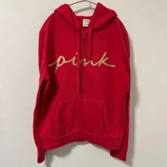 PINK ヴィクトリアズ・シークレット ジップアップパーカー M 赤 金ロゴのサムネイル