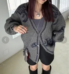 JEANASIS ジーナシス　PaisleyラメキモウＶカーディガン　グレー