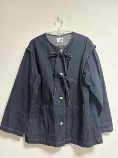 JaVa ゆるっと羽織ってキュンっ！綿100%ドッキング風リボンデニムジャケット
