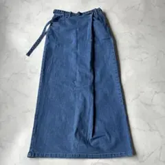 ラコレ ラップスカート デニム ロングスカート バックスリット ベルト デザイン