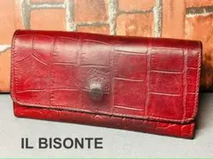 ★希少【IL BISONTE】イルビゾンテ 三つ折り 長財布 クロコ型押し ロゴ