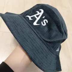 ダークグリーン コーデュロイ バケットハット A's刺繍