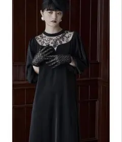 エンブロイダリーネックAラインドレス 結婚式 ワンピース