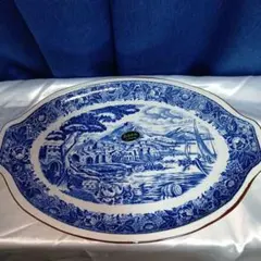 青と白の風景画 陶磁器皿　高温焼成　天野陶器　北欧パーティー皿　①