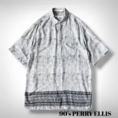 【90’s PERRY ELLIS】総柄 デザイナーズ アート レーヨン シャツのサムネイル