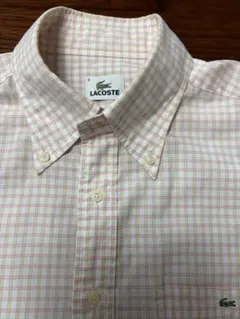 LACOSTE 半袖チェックシャツ ピンク系　サイズ　LL