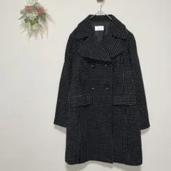 美品 オットーコレクション【M】ウール混 総柄 コート ドット ブラック