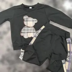クマプリント ブラック トレーナー・パンツセット 9-12M