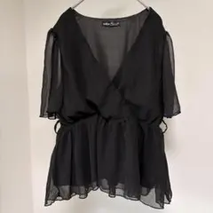 SHEIN シースルー カシュクールチュニック ブラック L 体型カバー 夏服のサムネイル