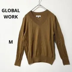 グローバルワーク　ウールVネックニットプルオーバー　セーター　長袖　キャメル　M