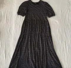 美品　ZARA ザラ　ドット柄　Tシャツパフスリーブ　ロングワンピース　M 白黒