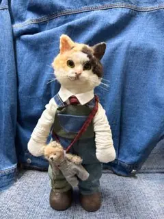 A サーカス猫 黒白猫のアートドール【ハンドメイド】猫 ぬいぐるみ