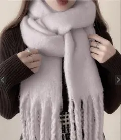 ☆最安値☆ GRL起毛フェイクウールフリンジボリュームマフラー ラベンダーグレー