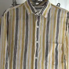 UNITED ARROWS リネン ストライプ長袖シャツ 黄色 黒