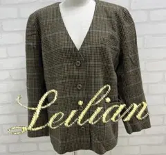 ★美品★ Leilian ノーカラージャケット ブラウン系チェック柄 ウール
