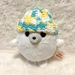 小さいぬいぐるみ用＊ニット帽＊黄色×エメラルドグリーン×白