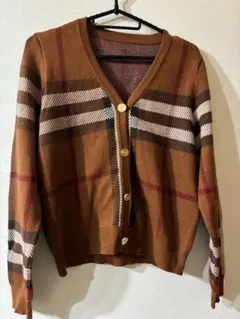 チェック柄ブラウンカーディガンサイズ記載無し