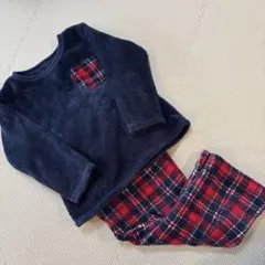 あったか　ネイビーとレッドのチェックパジャマ上下セット