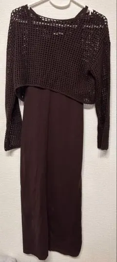 【GU】 2ピースニットキャミソールワンピース 【ブラウン】