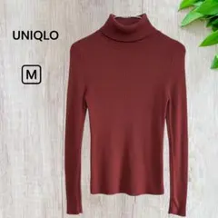 【UNIQLO】エクストラファインメリノリブタートルネックセーター 赤 M