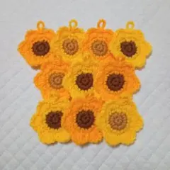 お花のミニたわし10枚(黄色×ベージュ・茶色)のサムネイル