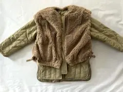 【petit main】2way キルティングファーコート　カーキLサイズ