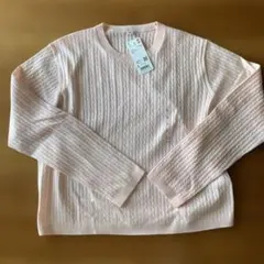 ユニクロ ピンク ミニケーブルクルーネックセーター L