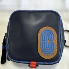 美品】コーチ ミニショルダーバッグ エッジ ブルー ロゴ 斜め掛け 