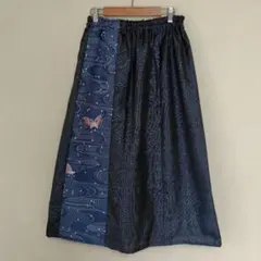 着物スカート【紬蝶】正絹 リメイク ハンドメイド 蝶々