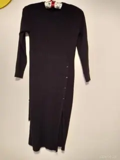 INDIVI ブラックリブ編みニットワンピース