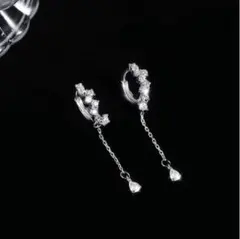 シルバー CZ チェーン フープ ダングルイヤリング 女性用 キラキラ ジルコン